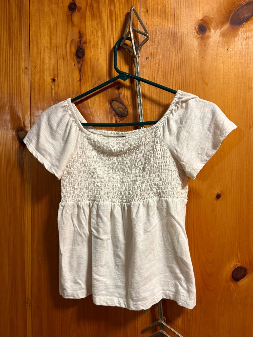 Old Navy Cream Smocked Babydoll Top